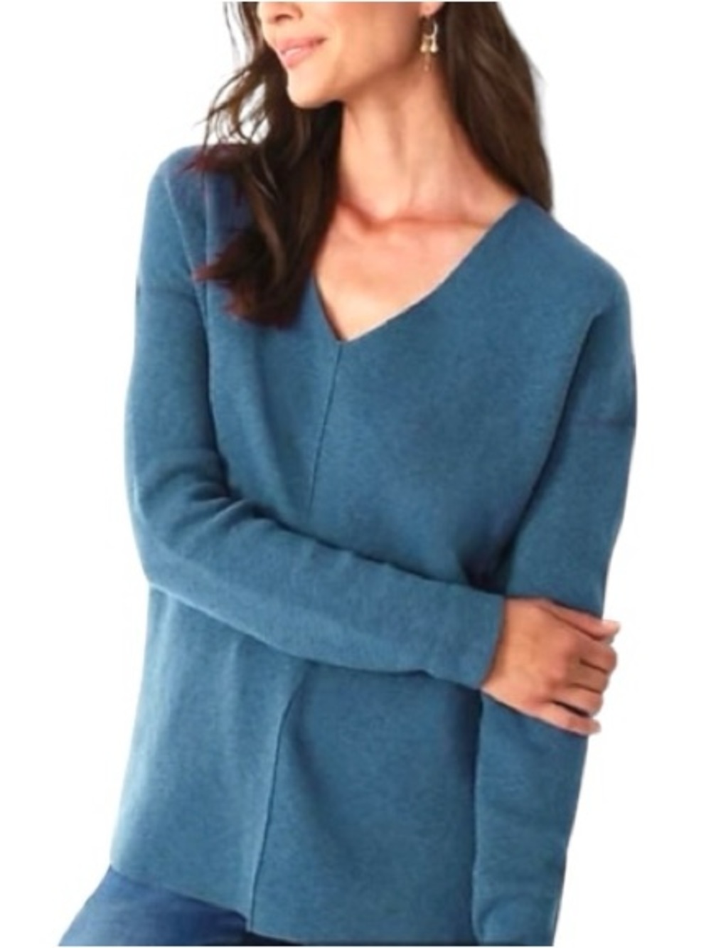 J Jill V Neck Blue Sweater Majestic Womens Size Large Minimalist Coastal